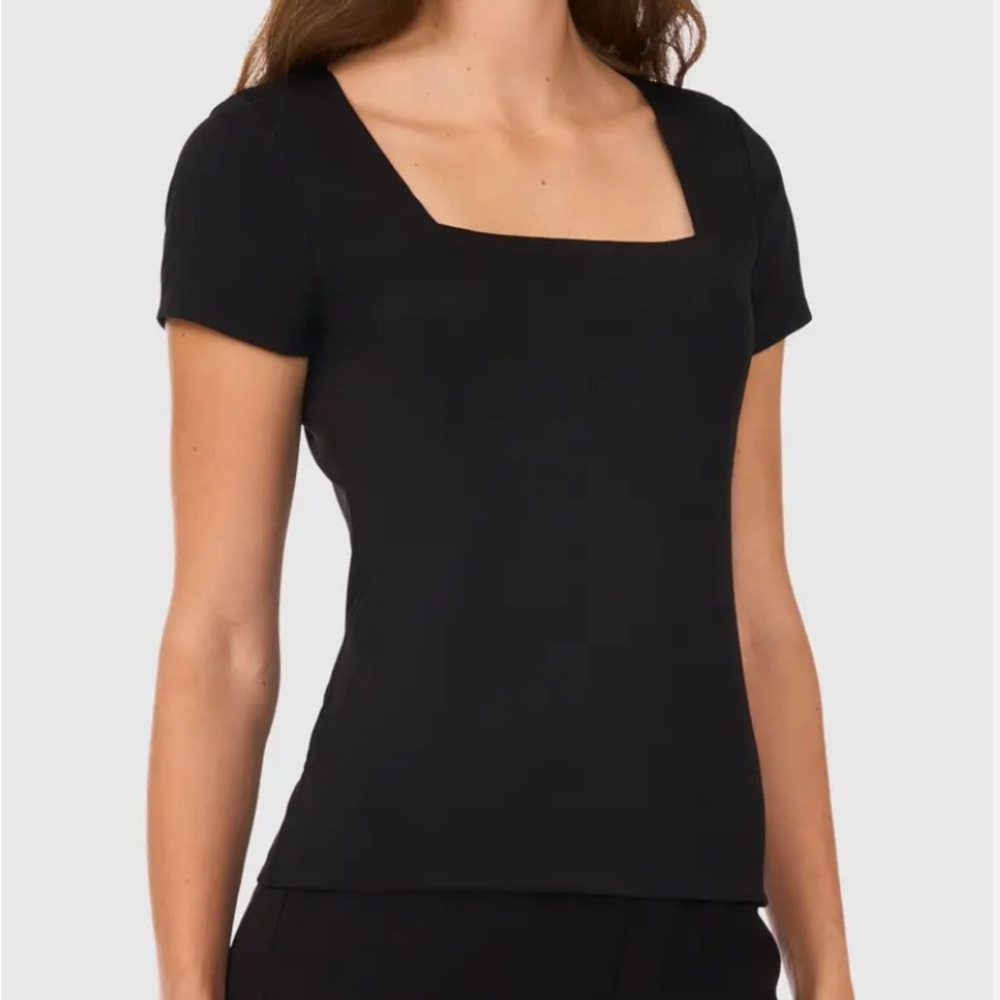 TAHARI Black Square Neck Short Sleeve Top ⭐️SALE 2/$40